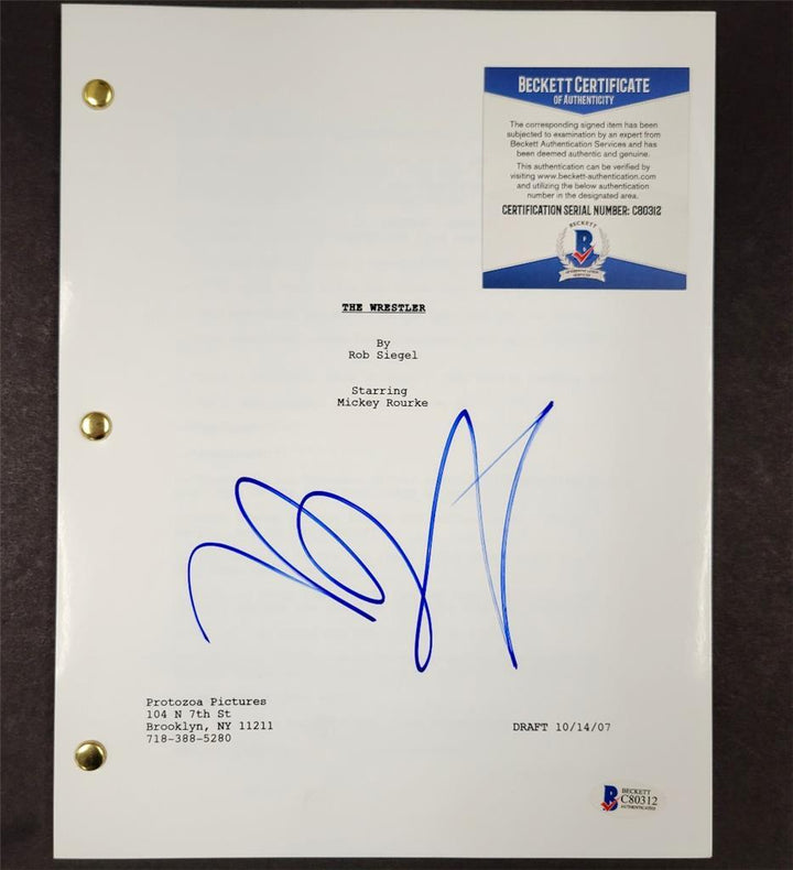 Mickey Rourke signed The Wrestler Full Movie Script auto (B) ~ Beckett BAS COA
