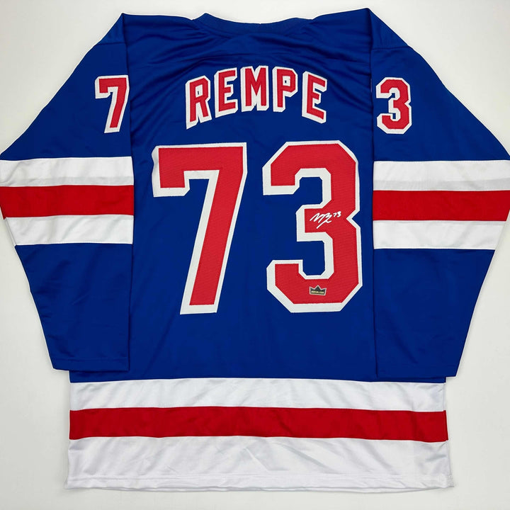 Facsimile Autographed Matt Rempe New York Blue Reprint Jersey Size Men's XL