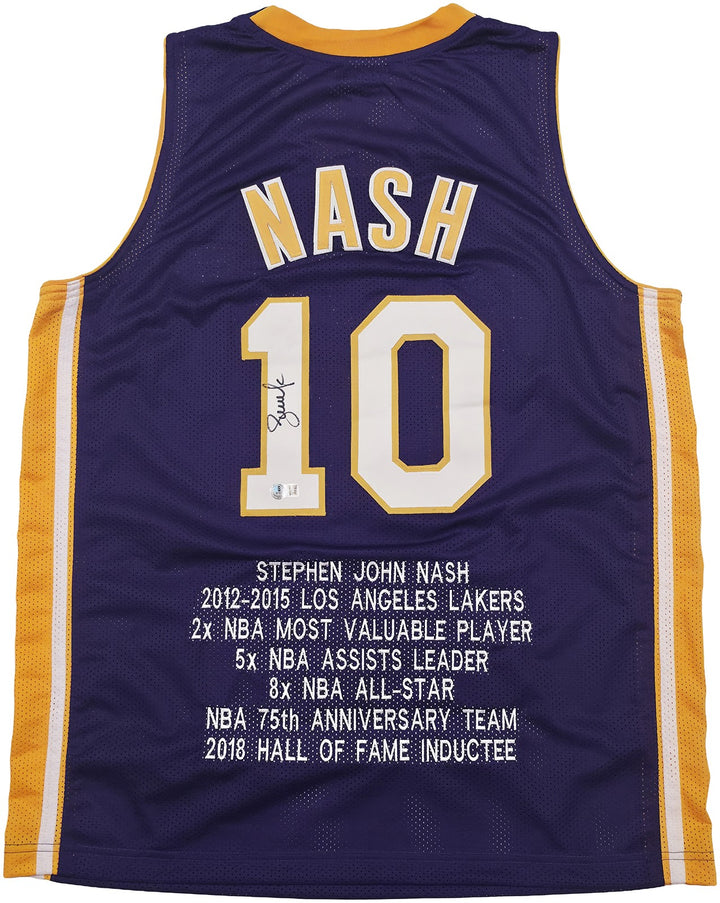 Los Angeles Lakers Steve Nash Autographed Signed Purple Stat Jersey Beckett Wit