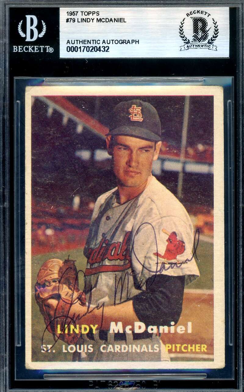 Lindy McDaniel Beckett BAS Signed 1957 Topps Rookie Autograph