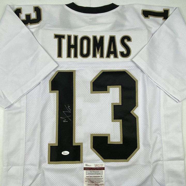Autographed/Signed MICHAEL THOMAS New Orleans White Football Jersey JSA COA Auto