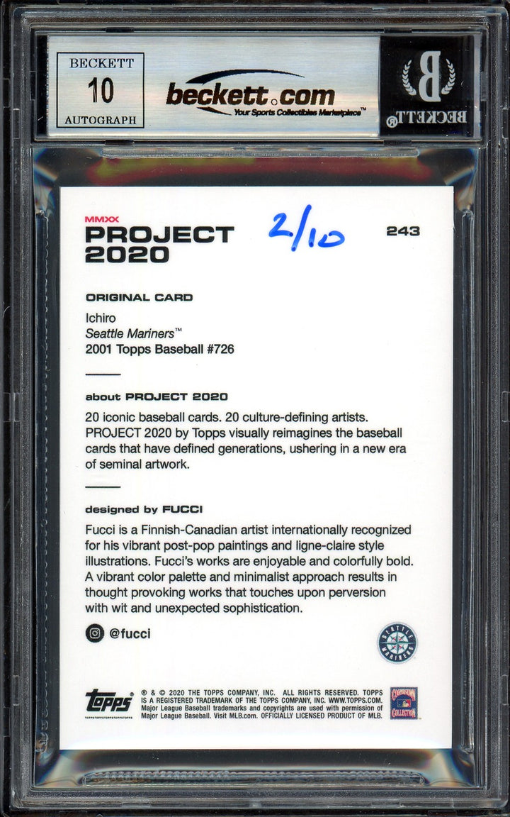 Ichiro Suzuki Auto Topps Project 2020 Fucci Card 243 Mariners Sig 10 /10 Beckett
