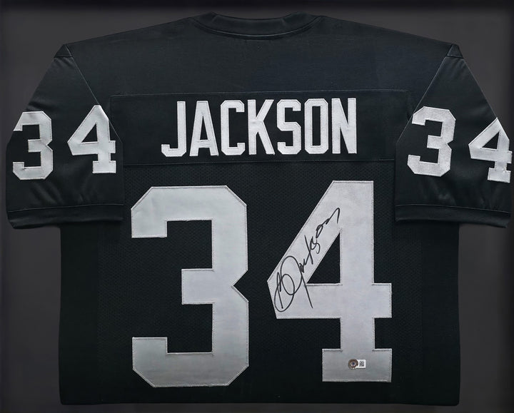Oakland Raiders Bo Jackson Signed Framed Black Jersey Beckett BAS Witness