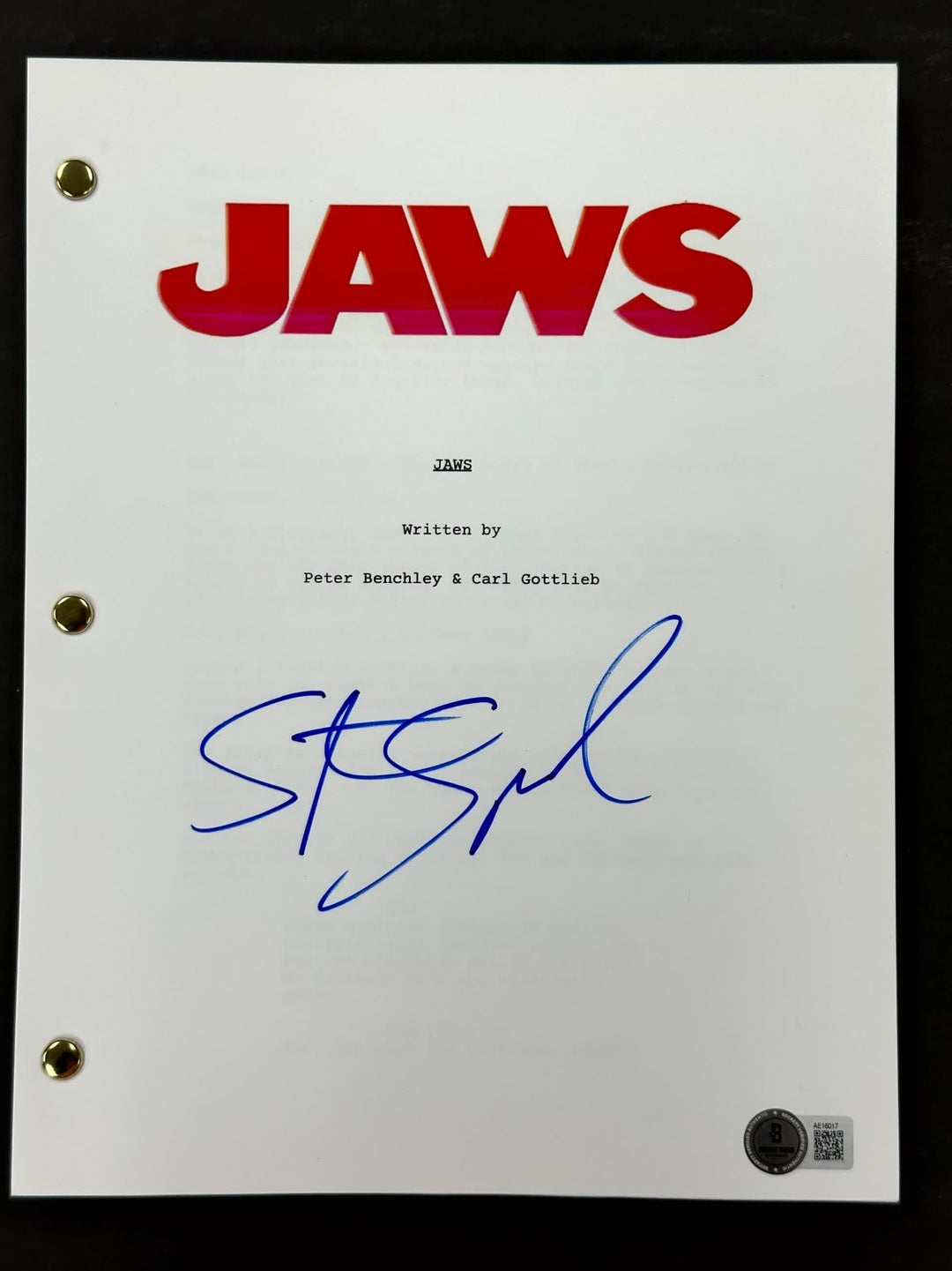Steven Spielberg signed Jaws Full Movie Script autograph ~ Beckett BAS