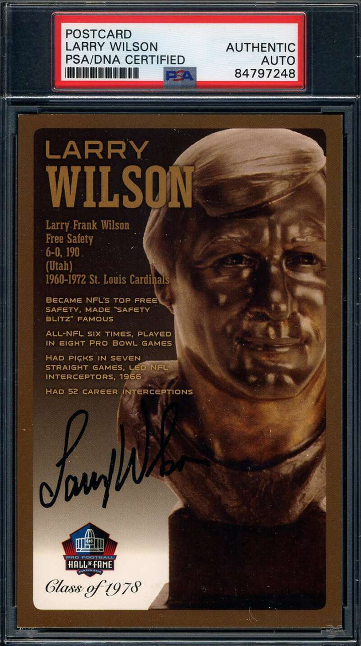 Larry Wilson PSA DNA Signed Hall of Fame Bronze Bust Postcard Autograph