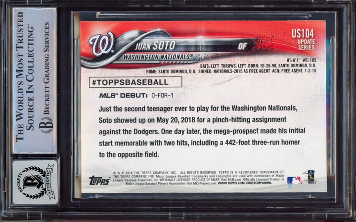 Juan Soto Auto Signed 2018 Topps Update RC US104 Mets BGS 9 Sig 8 Beckett
