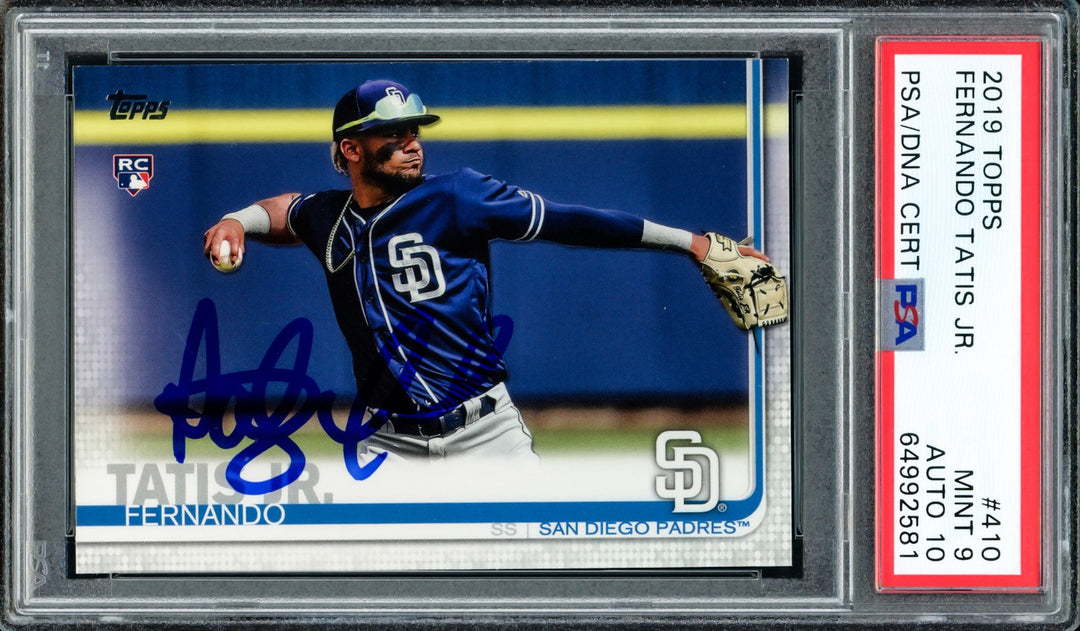 Fernando Tatis Jr. Signed 2019 Topps RC 410 Padres PSA 9 Auto GM 10 PSA/DNA