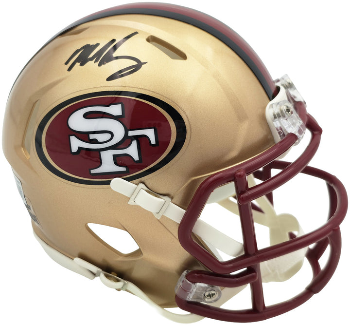 Mike Singletary Auto 49ers Gold 96-08 Throwback Speed Mini Helmet Beckett Witnes