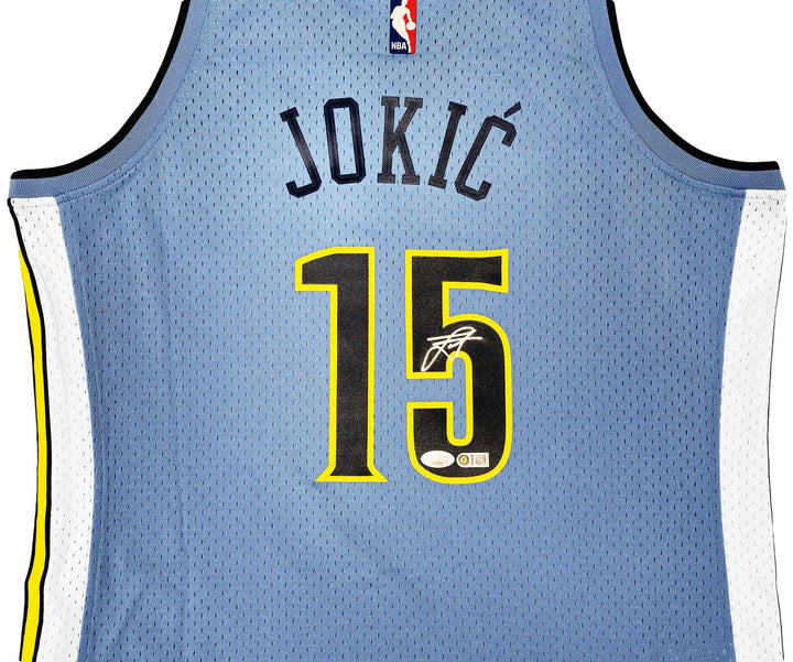 Nuggets Nikola Jokic Auto Blue Mitchell Ness 16 HWC Swingman Rookie Jersey L JSA