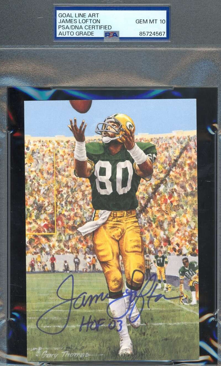 James Lofton Gem Mint 10 PSA DNA Autograph Goal Line Art Card GLAC Signed HOF 03