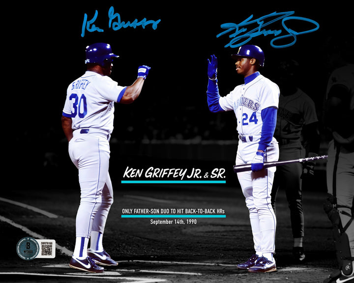 Ken Griffey Jr. & Sr. Signed Framed 8x10 Photo Mariners Beckett BAS Witness