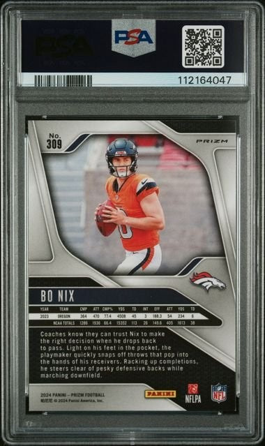 Graded 2024 Panini Prizm Neon Green Pulsar Bo Nix #309 RC Card PSA 9