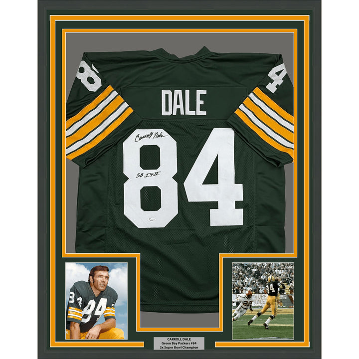Framed Autographed Carroll Dale 35x39 Green Bay Green Football Jersey JSA COA