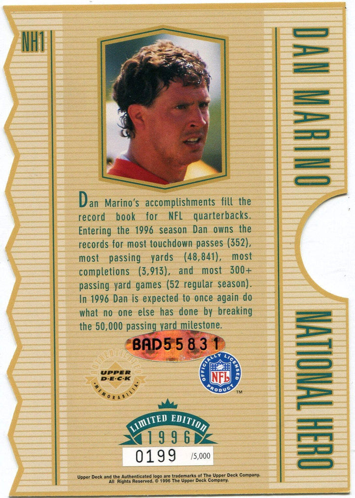 Dan Marino 1996 Upper Deck National Hero Jumbo Die Cut AUTO Card NH1 199/250
