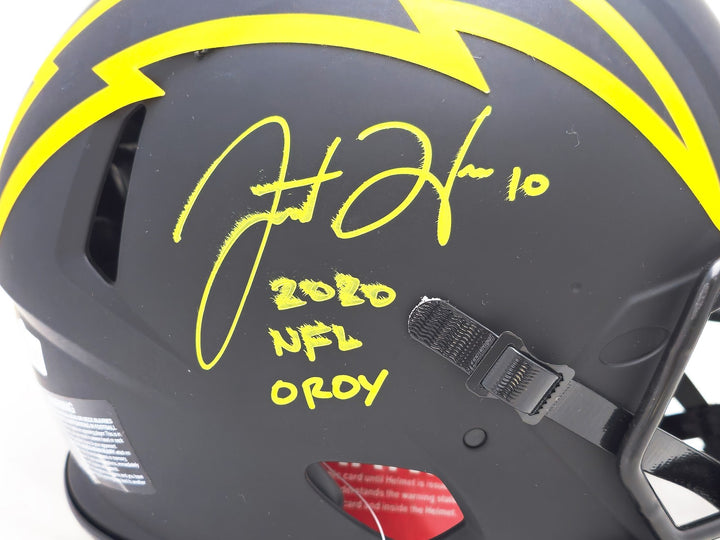 Justin Herbert Auto Chargers Eclipse Black Full Size Auth Speed Helmet ROY BAS
