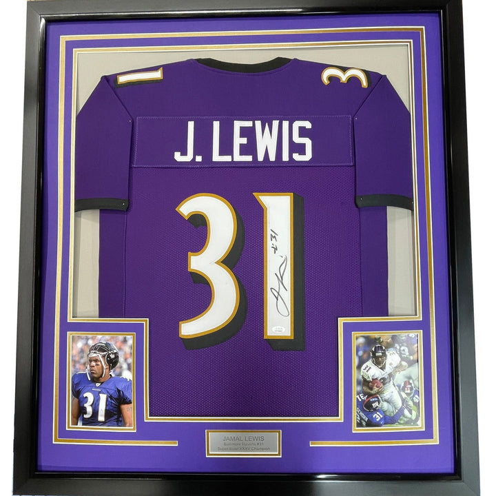 FRAMED Signed JAMAL LEWIS 35x39 Baltimore Purple Jersey JSA COA Auto