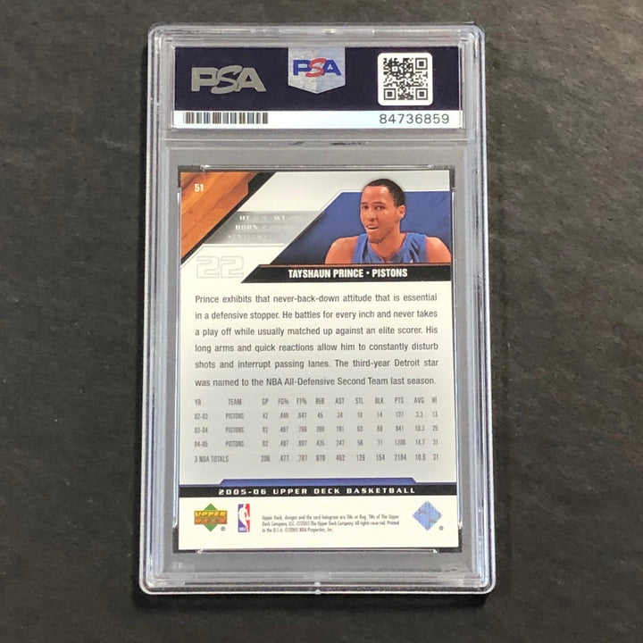2005-06 Upper Deck Basketball #51 Tayshaun Prince Signed Card AUTO PSA Slabbed P