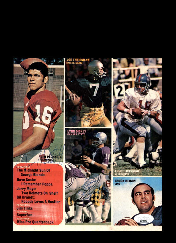 Archie Manning Joe Theismann Jim Plunkett JSA 8x9 Signed Photo Signed by 4