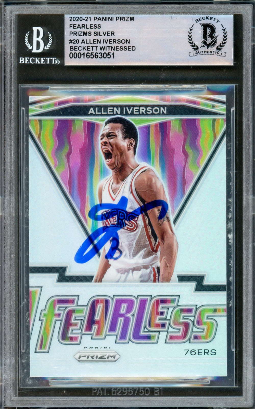 Allen Iverson Signed 2020-21 Panini Fearless Prizms Silver Card 20 Beckett Wit