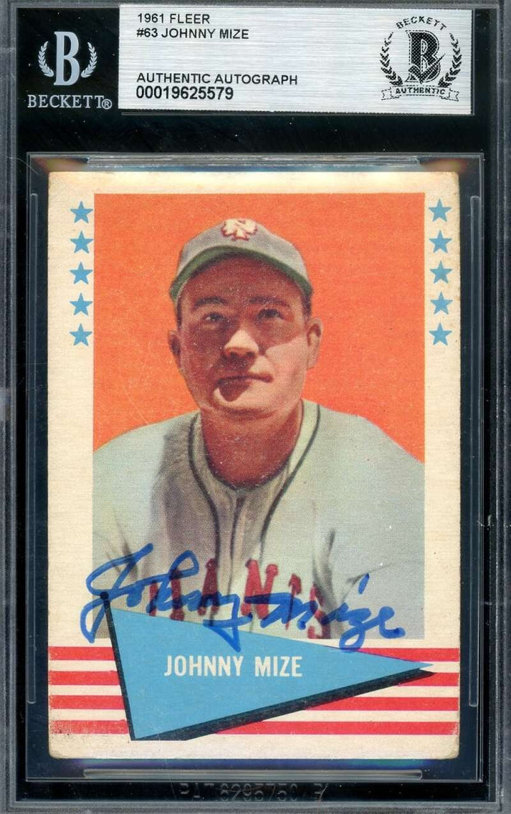 Johnny Mize Beckett BAS Signed 1961 Fleer Autograph