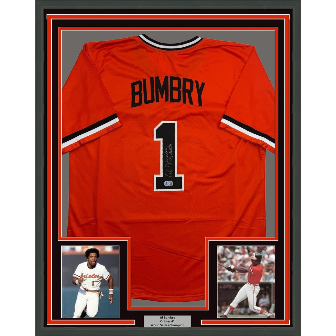 Framed Autographed/Signed Al Bumbry 35x39 Baltimore Orange Jersey BAS COA