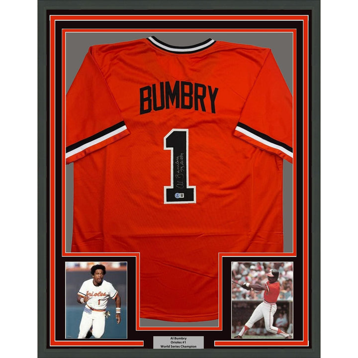 Framed Autographed/Signed Al Bumbry 35x39 Baltimore Orange Jersey BAS COA