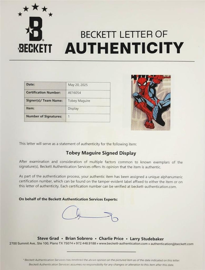 Tobey Maguire signed Spider-Man 16x16 Wall Art Display autograph ~ Beckett BAS
