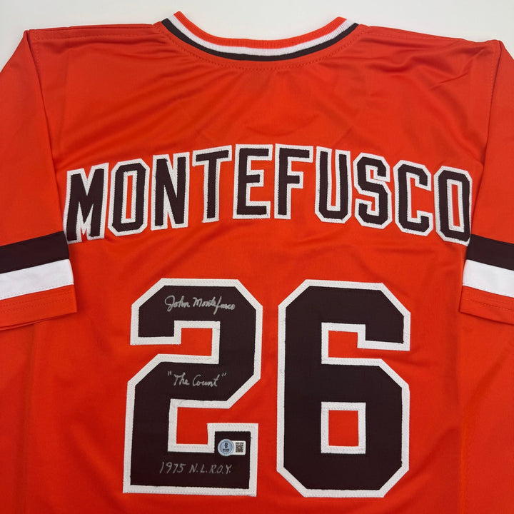 Autographed/Signed John Montefusco San Francisco Orange Baseball Jersey BAS COA