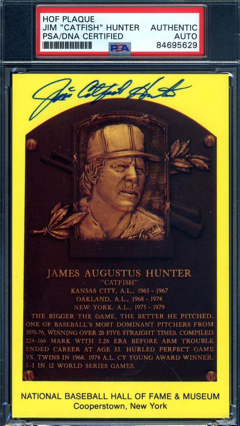 Jim Catfish Hunter PSA DNA Signed Gold Hall Of Fame Plaque Autograph