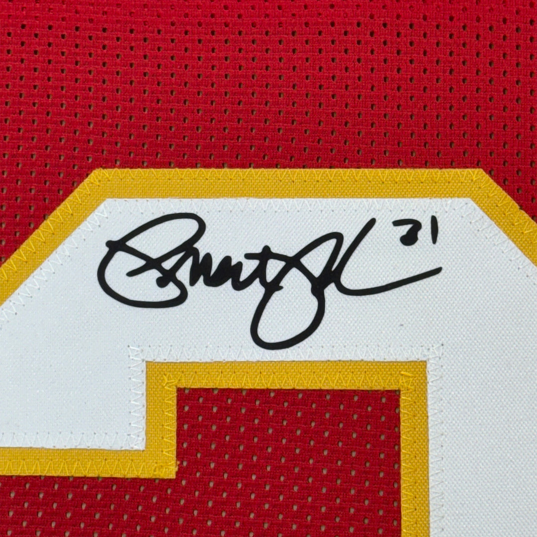 Framed Facsimile Autographed Priest Holmes 35x39 Kansas City Red Reprint Jersey