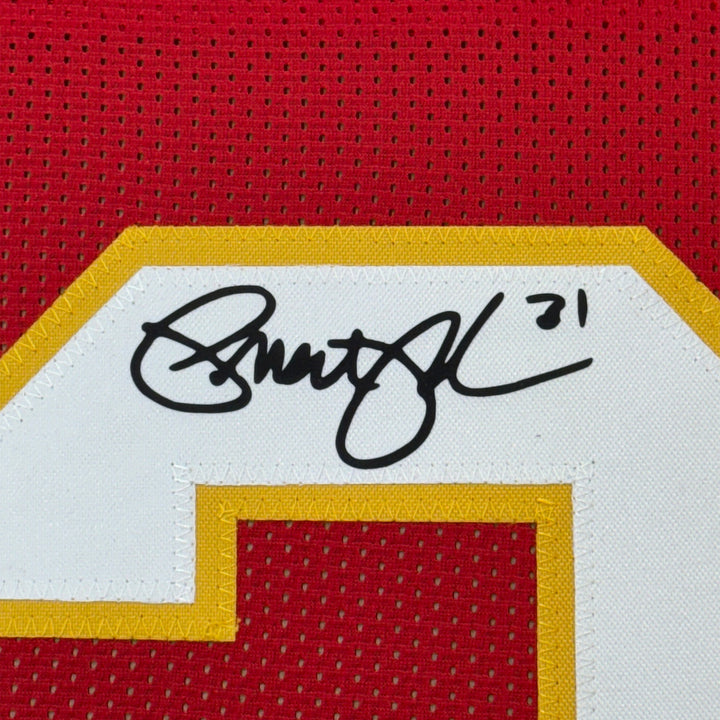 Framed Facsimile Autographed Priest Holmes 35x39 Kansas City Red Reprint Jersey