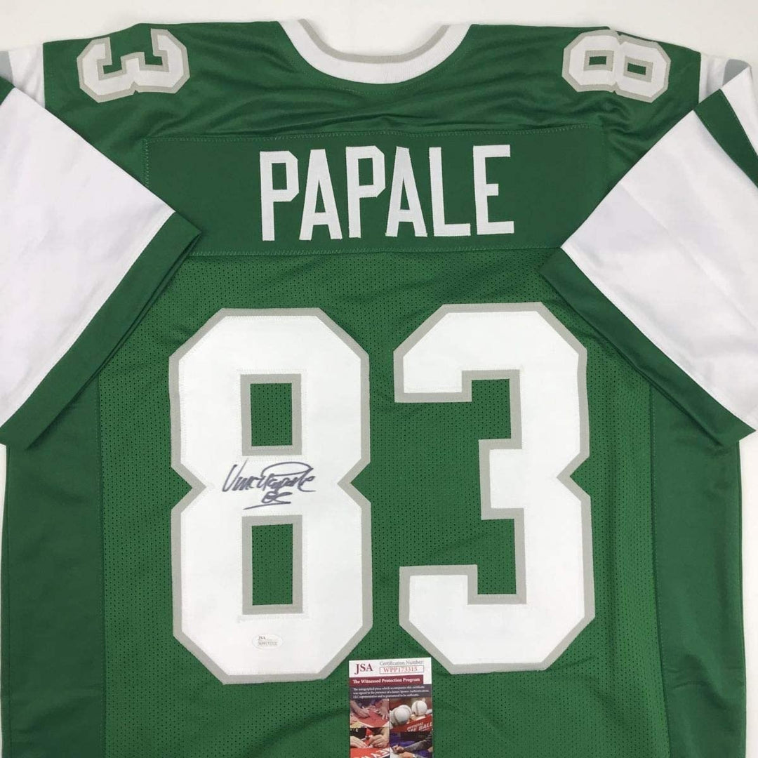 Autographed/Signed VINCE PAPALE Philadelphia Green Jersey JSA COA Auto