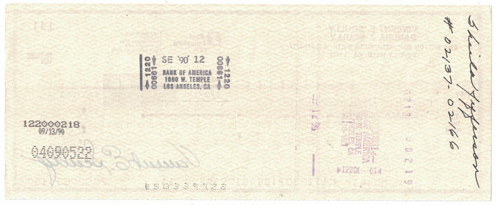 Vin Scully Signed 9/7/1990 First Interstate Bank Check 38912