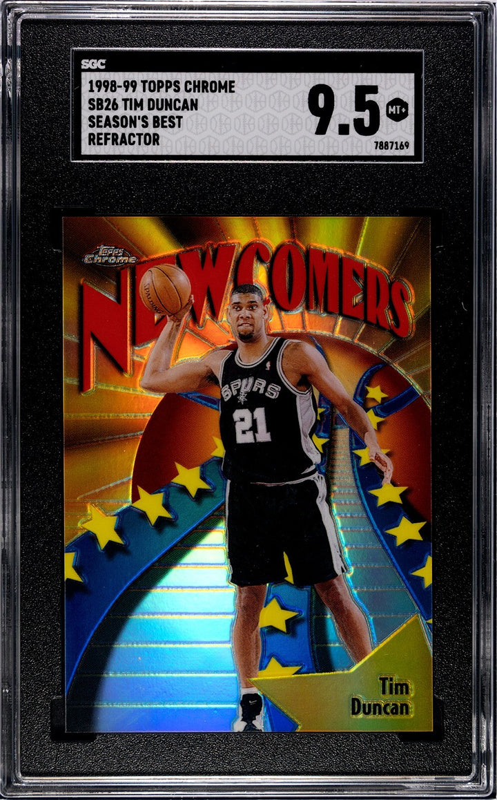 Tim Duncan 1999-00 Topps Chrome Season's Best Refractor Card-SGC Graded 9.5 Mint
