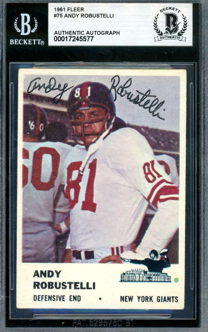 Andy Robustelli Beckett BAS Signed 1961 Fleer Autograph