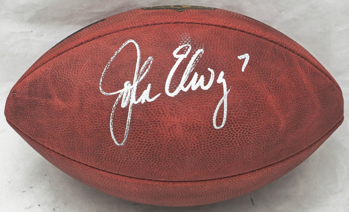 John Elway Auto Official NFL Leather Colored Gold Shield Football Broncos BAS