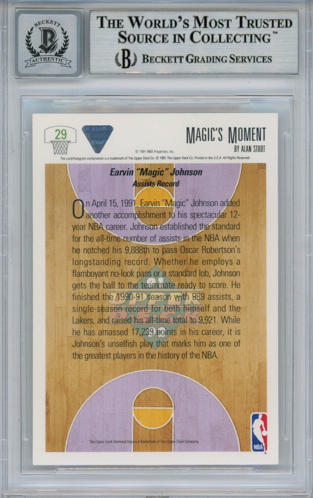 Magic Johnson Signed 1991-92 Upper Deck #29 Trading Card Beckett 10 Slab 37811