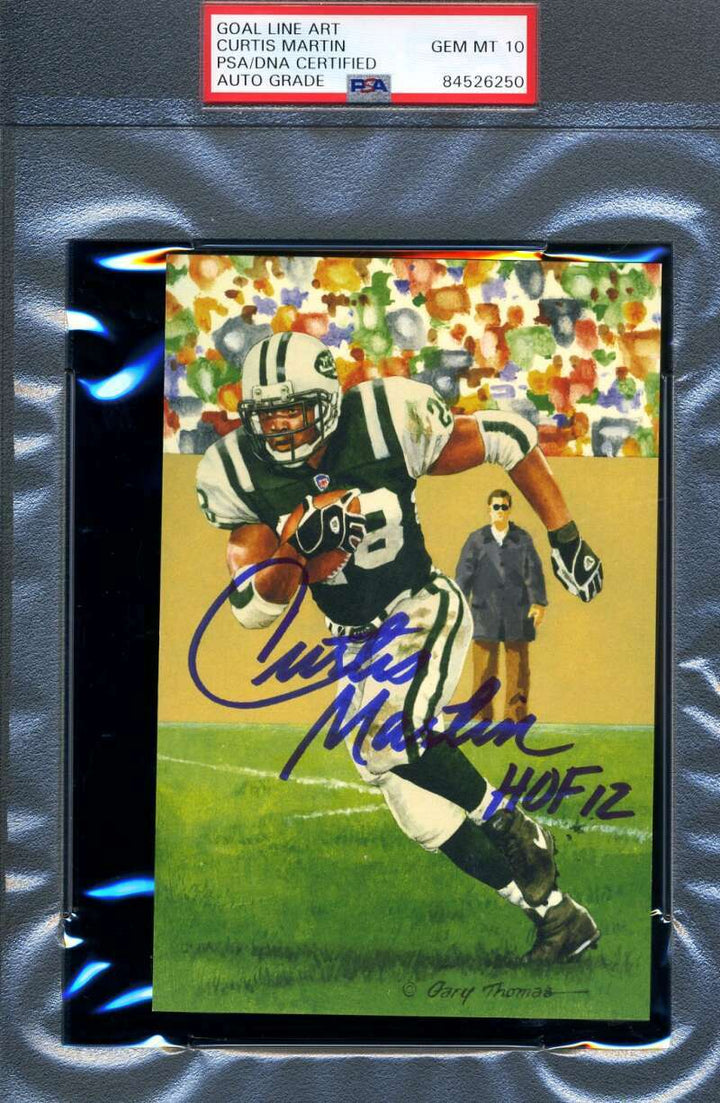 Curtis Martin Gem Mint 10 PSA DNA Slabbed Signed Goal Line Art Card Autograph