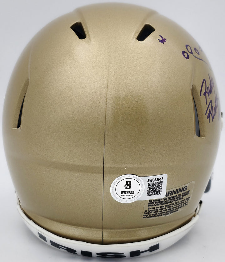 Rudy Ruettiger Auto Notre Dame Fighting Irish Speed Mini Helmet Play Sketch BAS
