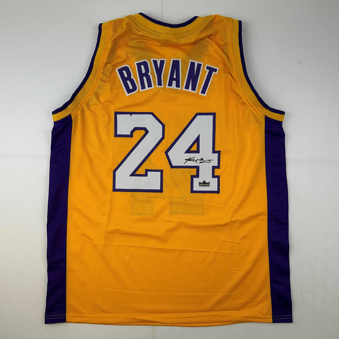 Facsimile Autographed Kobe Bryant #24 Los Angeles Yellow Reprint Jersey Men's XL