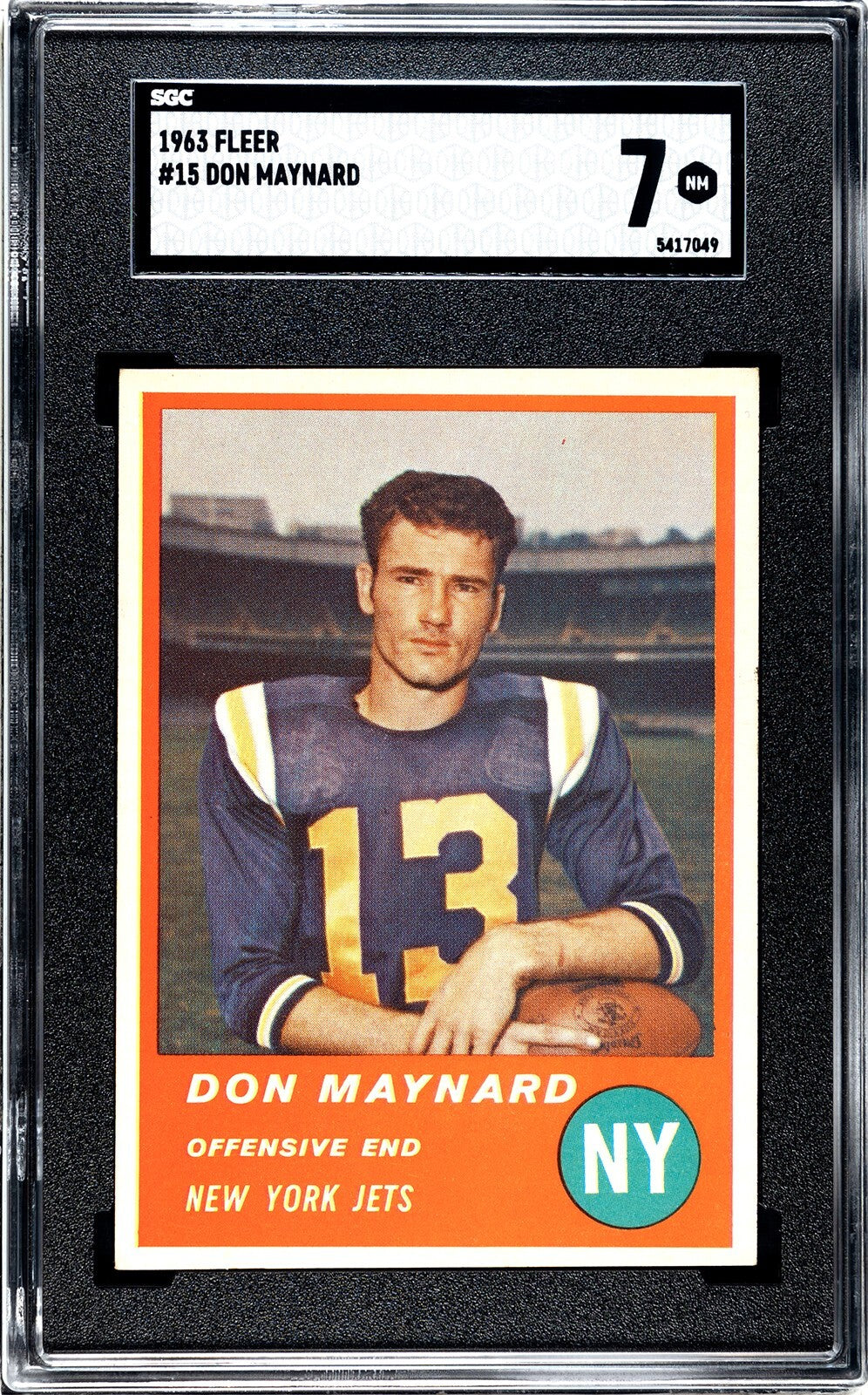 Don Maynard 1963 Fleer Football Card #13- SGC Graded 7 NM (Centered