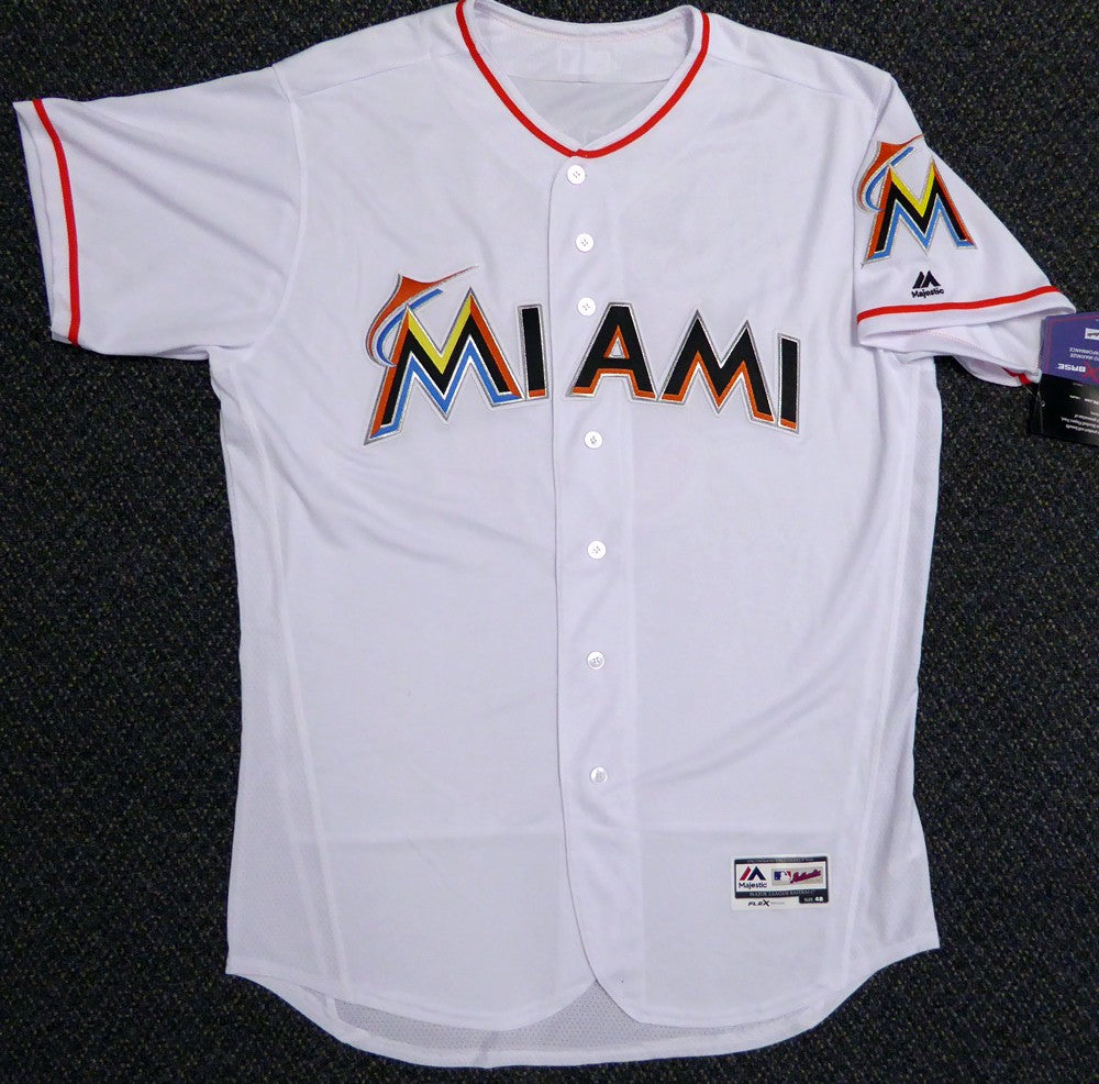 Miami Marlins Ichiro Suzuki Signed White Majestic Flex Base Jersey Size 48 IS