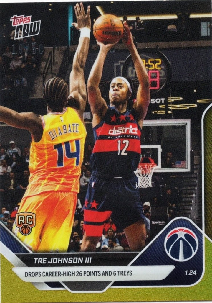 2025 Topps Now Tre Johnson #140 Gold Foil /50 Rookie RC Basketball Card