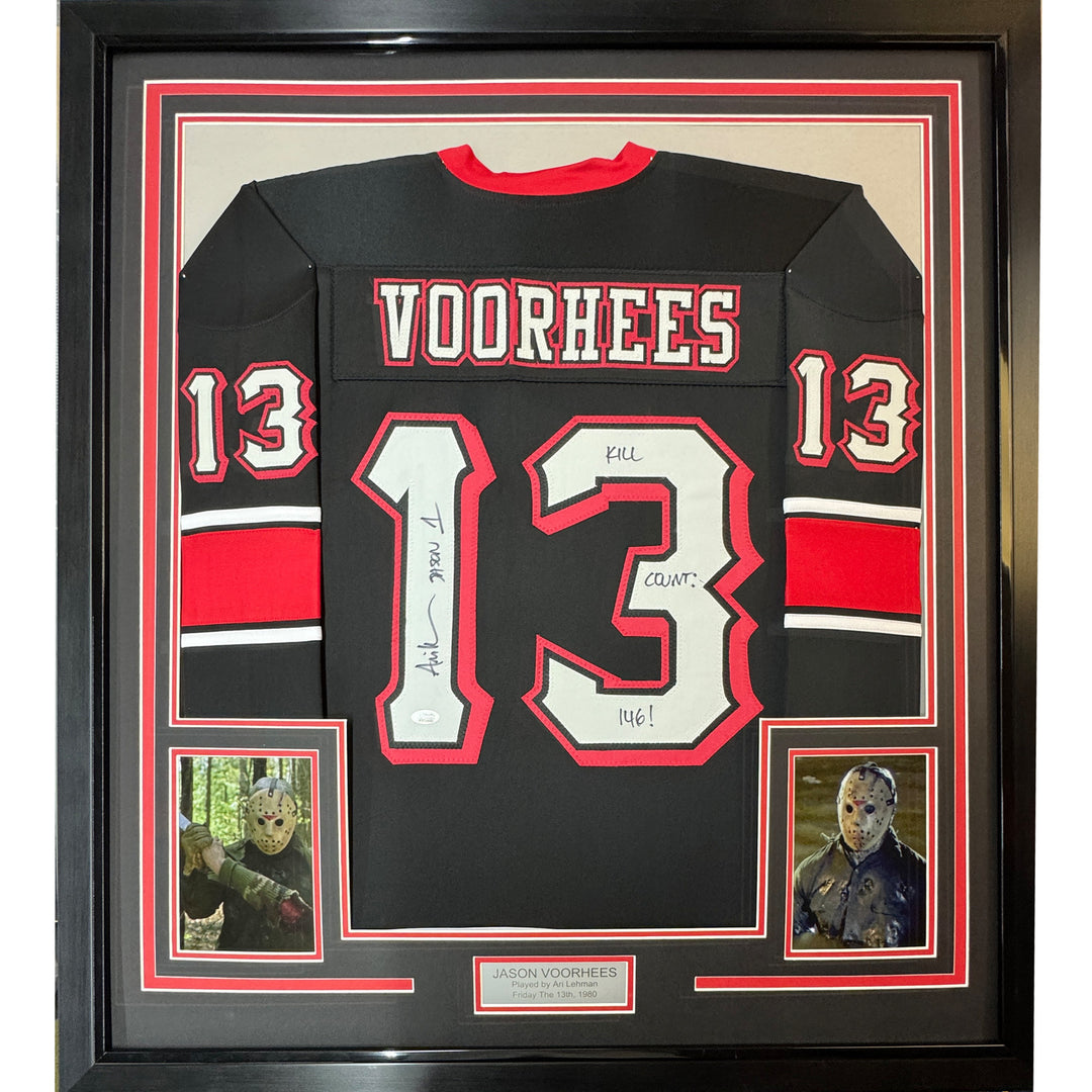 Framed Autographed/Signed Ari Lehman Jason Voorhees 33x42 Black Jersey JSA COA