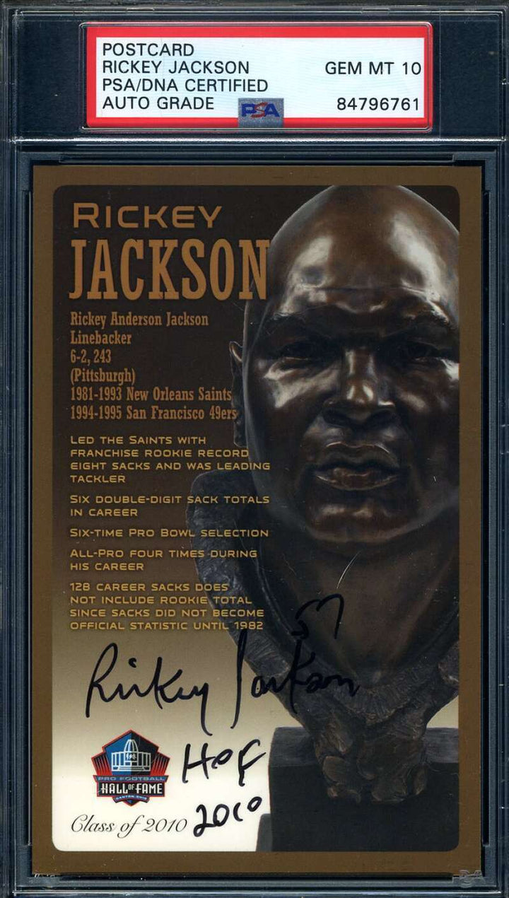 Rickey Jackson Gem Mint 10 PSA DNA Signed HOF Bronze Bust Postcard Autograph
