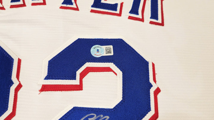 Rangers Evan Carter Auto White Nike Jersey Size 2XLT "23 WS Champs" Beckett Wit