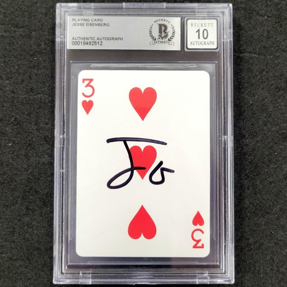Jesse Eisenberg signed 3 Hearts Playing Card Now You See Me Beckett BAS 10 auto