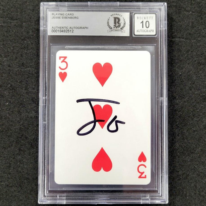 Jesse Eisenberg signed 3 Hearts Playing Card Now You See Me Beckett BAS 10 auto
