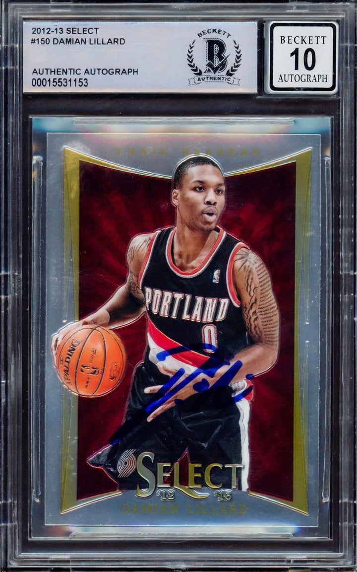 Damian Lillard Auto 2012-13 Panini Select RC 150 Trail Blazers Auto 10 Beckett