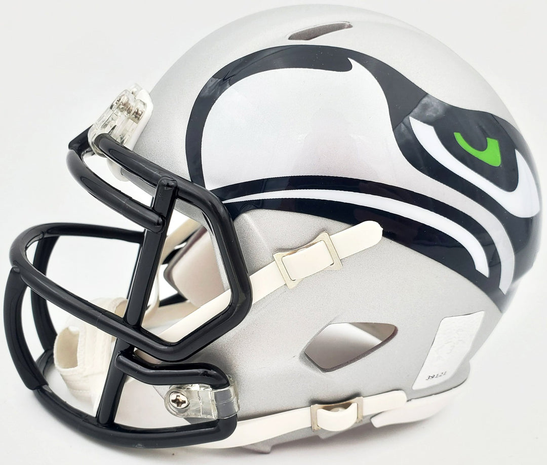 Russell Wilson Signed AMP Seattle Seahawks Speed Mini Helmet In Blue RW Holo